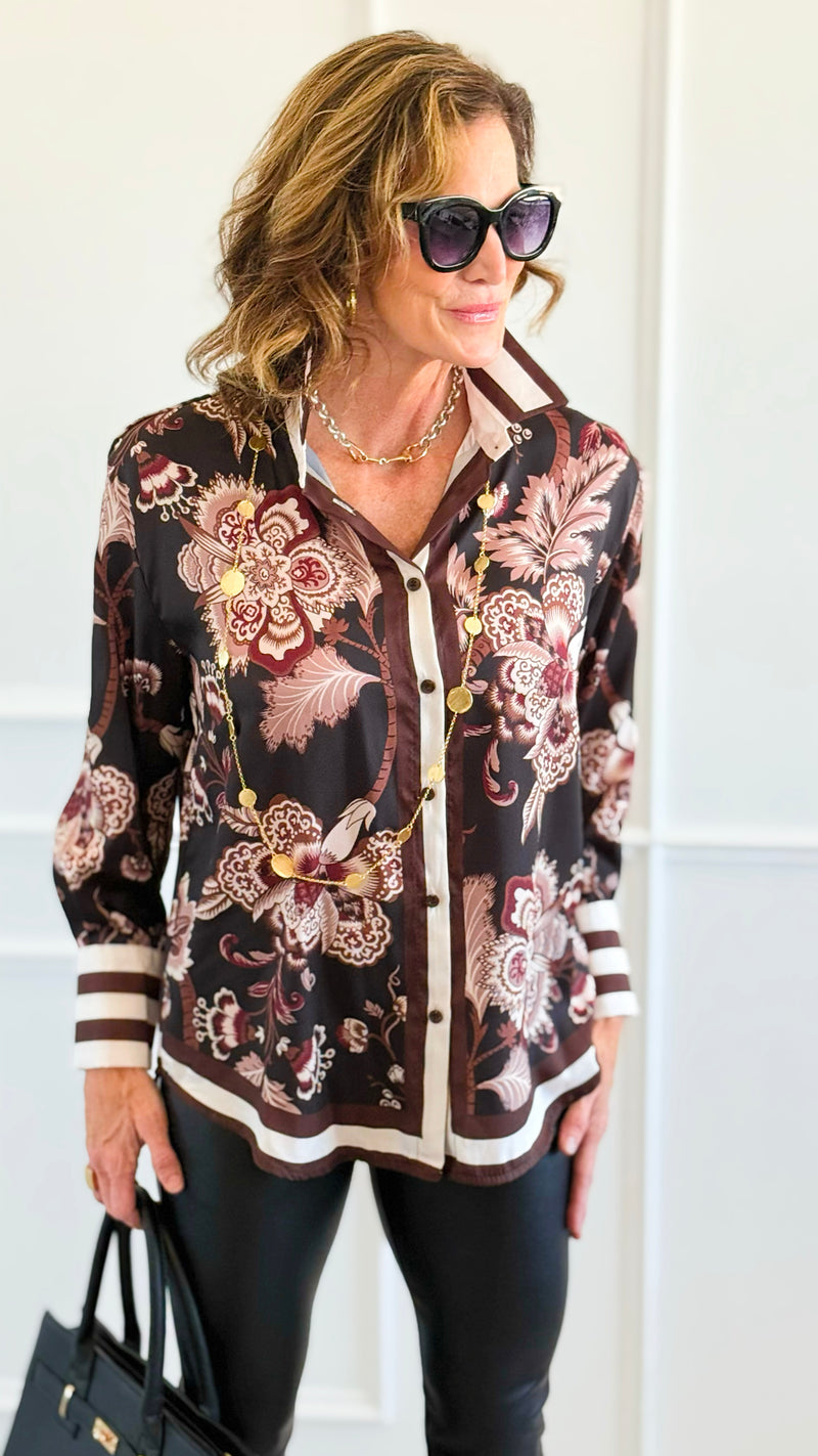 Opulent Garden Italian Blouse-110 Long Sleeve Tops-AZUL MONACO-Coastal Bloom Boutique, find the trendiest versions of the popular styles and looks Located in Indialantic, FL