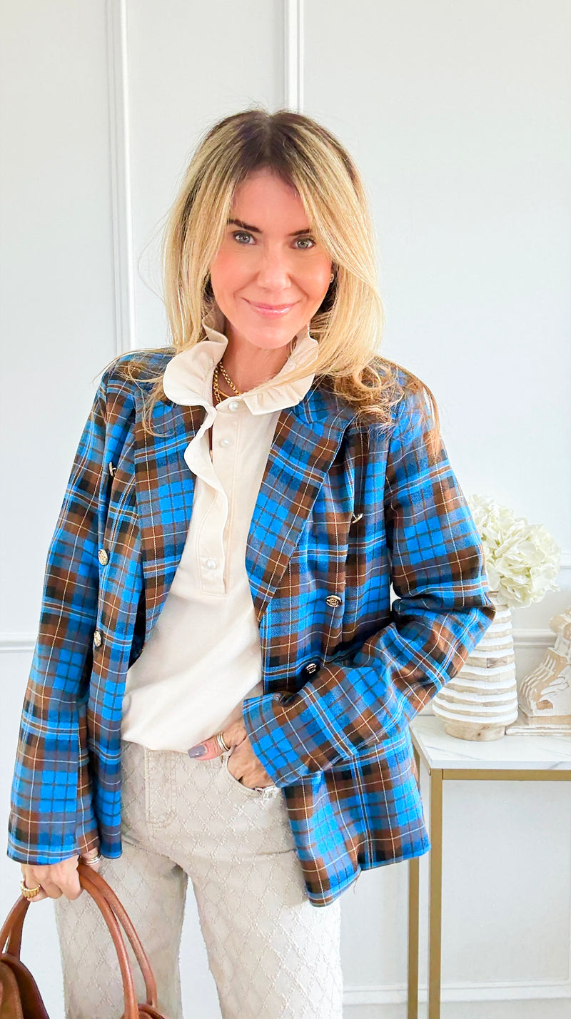 Plaid Power Blazer-160 Jackets-Rousseau-Coastal Bloom Boutique, find the trendiest versions of the popular styles and looks Located in Indialantic, FL