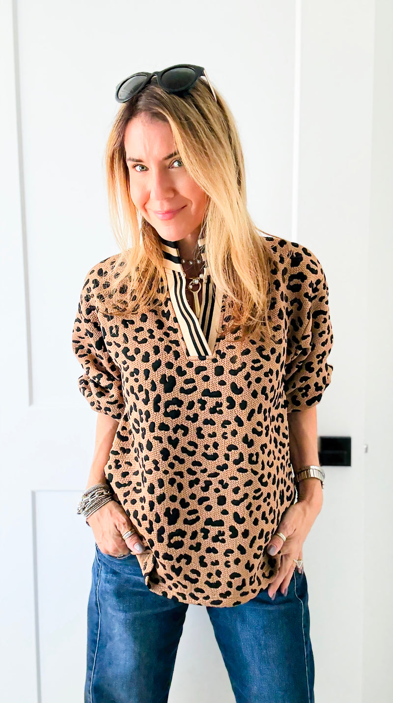 Textured Leopard Puff Sleeve Top-130 Long Sleeve Tops-JODIFL-Coastal Bloom Boutique, find the trendiest versions of the popular styles and looks Located in Indialantic, FL