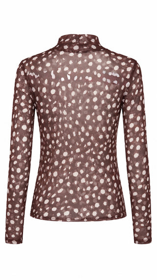 Abstract Mesh Sheer Mock Neck Top