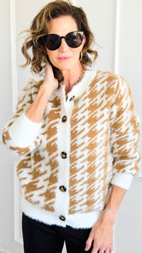 Luxe Houndstooth Button Up Sweater-140 Sweaters-Rousseau-Coastal Bloom Boutique, find the trendiest versions of the popular styles and looks Located in Indialantic, FL