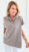 Washed Relax Polo Top - Mocha-110 Short Sleeve Tops-Rae Mode-Coastal Bloom Boutique, find the trendiest versions of the popular styles and looks Located in Indialantic, FL