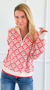 Tri-Bloom Zip Mock Sweater-Cream/Orange-140 Sweaters-&MERCI-Coastal Bloom Boutique, find the trendiest versions of the popular styles and looks Located in Indialantic, FL