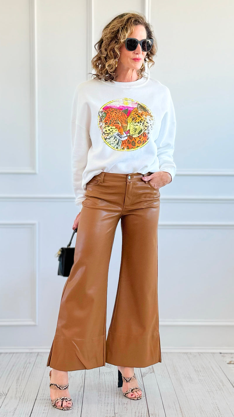 Holiday Luxe Faux Leather Flare Leg Pants - Camel-100 Pants-SO ME-Coastal Bloom Boutique, find the trendiest versions of the popular styles and looks Located in Indialantic, FL
