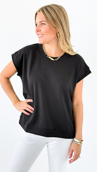 Scuba Chic Knit Top - Black-110 Short Sleeve Tops-Zenana-Coastal Bloom Boutique, find the trendiest versions of the popular styles and looks Located in Indialantic, FL