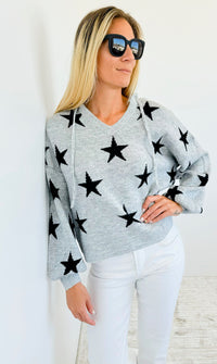 Star Printed Hoodie Sweater-140 Sweaters-Miracle-Coastal Bloom Boutique, find the trendiest versions of the popular styles and looks Located in Indialantic, FL