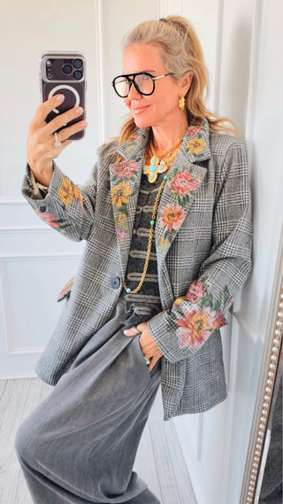 Painted Floral Plaid Italian Blazer