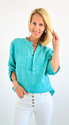 Button Linen Tunic Top - Green-130 Long Sleeve Set-Tempo-Coastal Bloom Boutique, find the trendiest versions of the popular styles and looks Located in Indialantic, FL