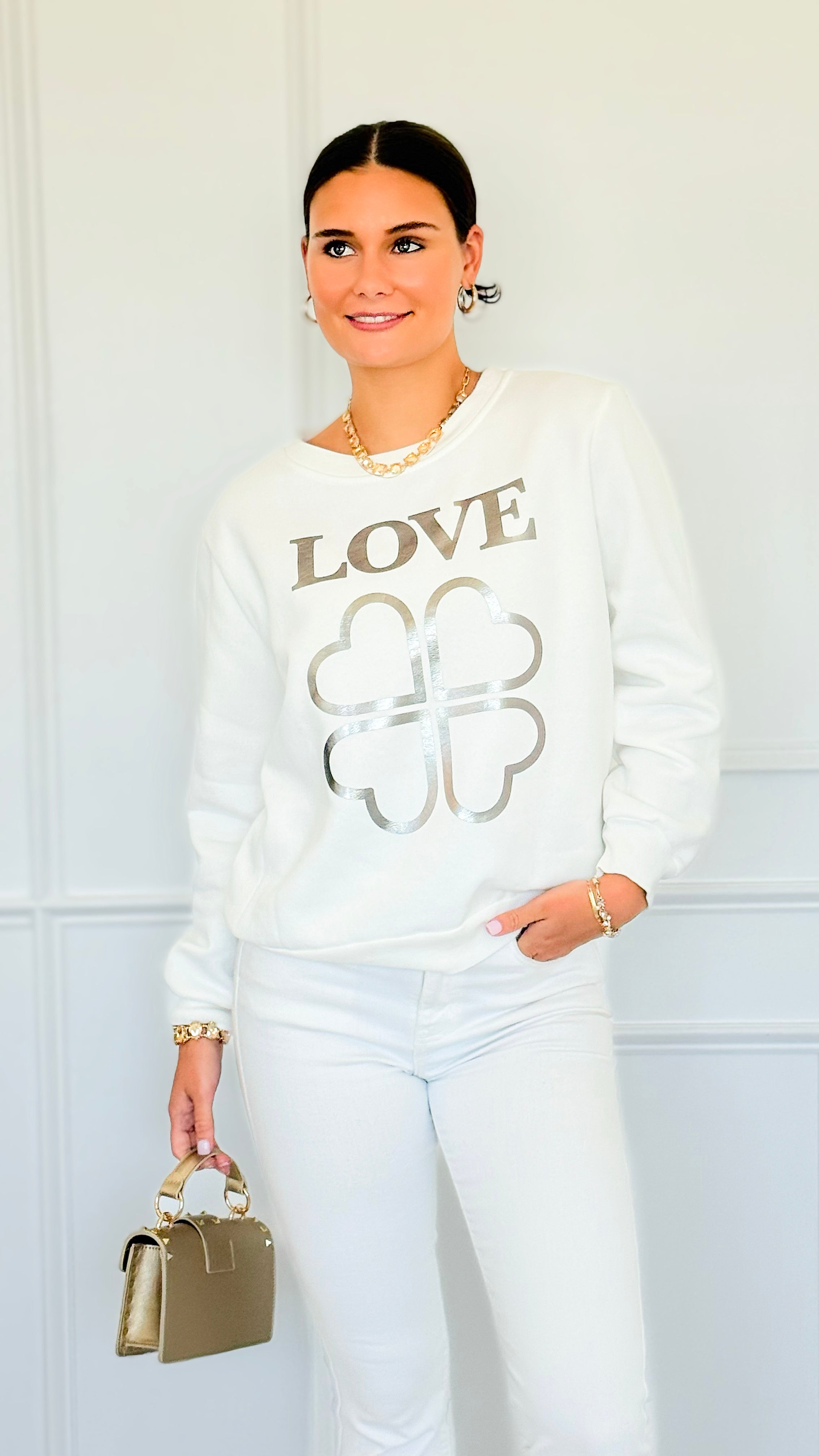Lucky In Love Italian Sweatshirt-110 Long Sleeve Tops-Italianissimo-Coastal Bloom Boutique, find the trendiest versions of the popular styles and looks Located in Indialantic, FL