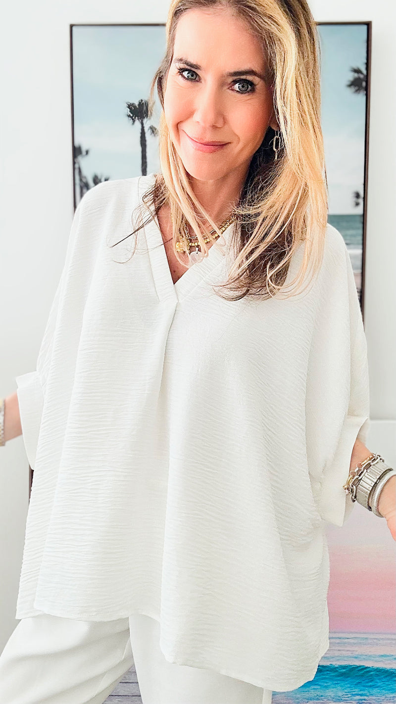 Woven Airflow Top - Off White-130 Long Sleeve Tops-Zenana-Coastal Bloom Boutique, find the trendiest versions of the popular styles and looks Located in Indialantic, FL