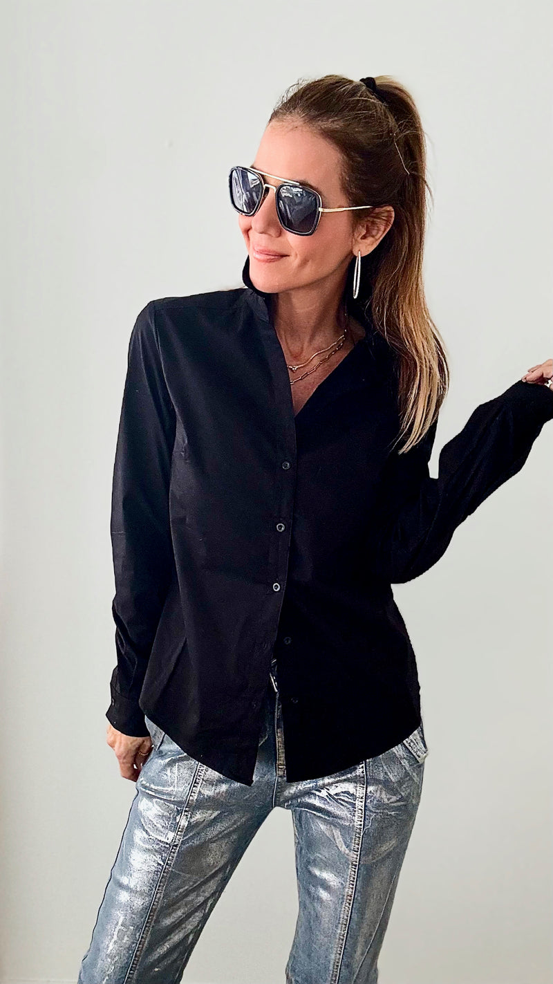 Classic Button Down Top - Black-130 Long Sleeve Tops-Love Tree Fashion-Coastal Bloom Boutique, find the trendiest versions of the popular styles and looks Located in Indialantic, FL