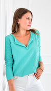 Melange Baby Waffle Long Sleeve Top - Turquoise-130 Long Sleeve Tops-Zenana-Coastal Bloom Boutique, find the trendiest versions of the popular styles and looks Located in Indialantic, FL