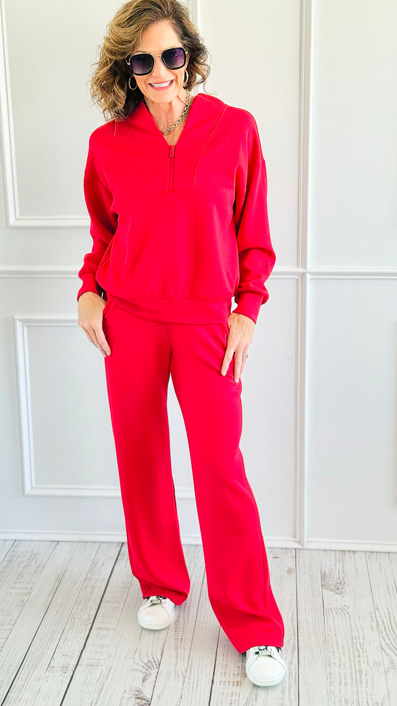 Scuba Luxe Zip Top & Pant Set-True Red-210 Loungewear/Sets-RAE MODE-Coastal Bloom Boutique, find the trendiest versions of the popular styles and looks Located in Indialantic, FL
