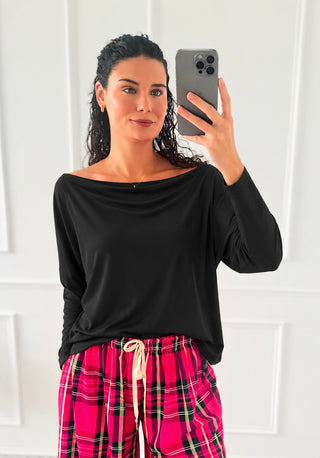 After Hours Boatneck Italian Top- Black