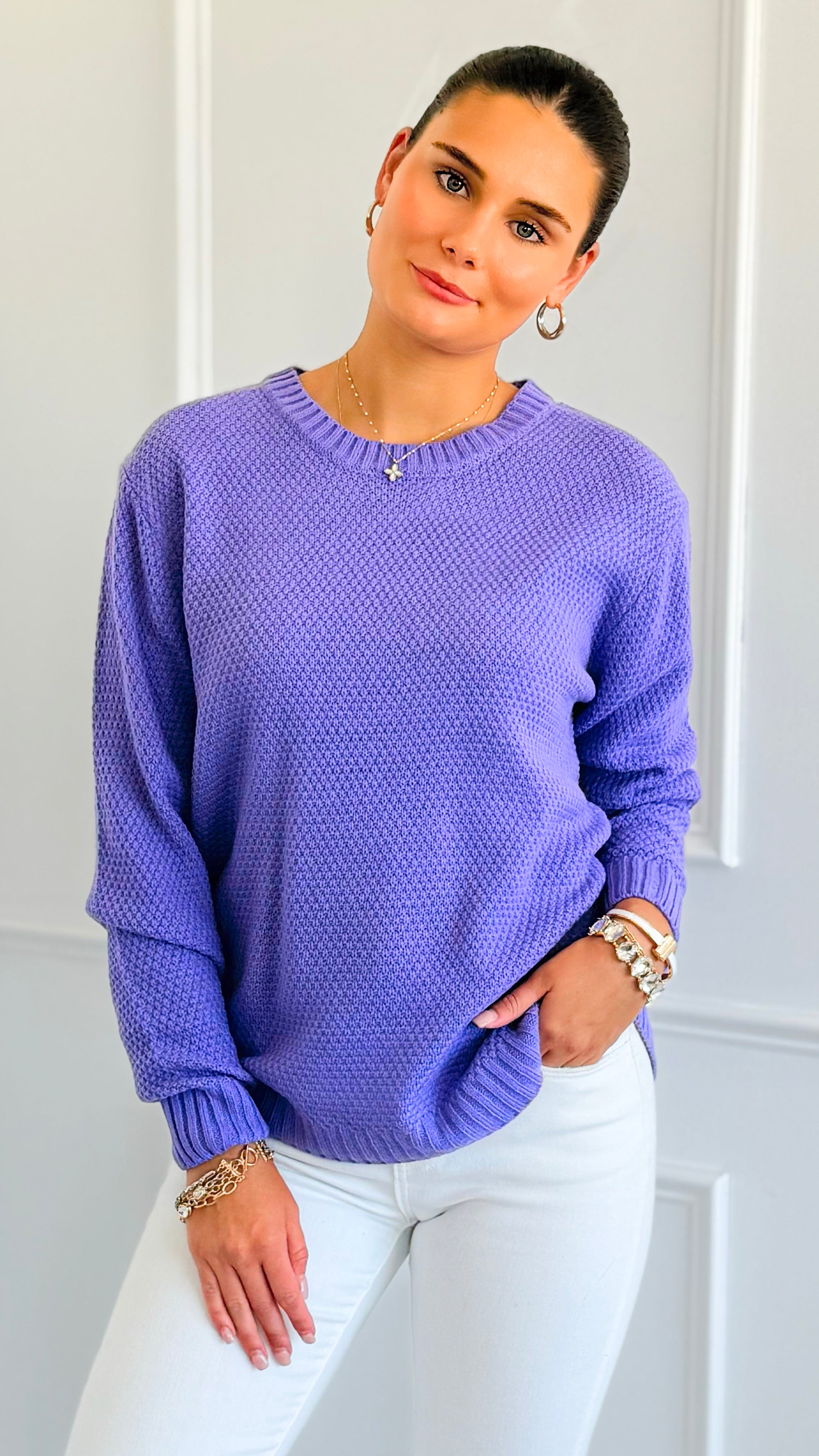 Round Neck Basic Sweater - Lavender-140 Sweaters-Zenana-Coastal Bloom Boutique, find the trendiest versions of the popular styles and looks Located in Indialantic, FL