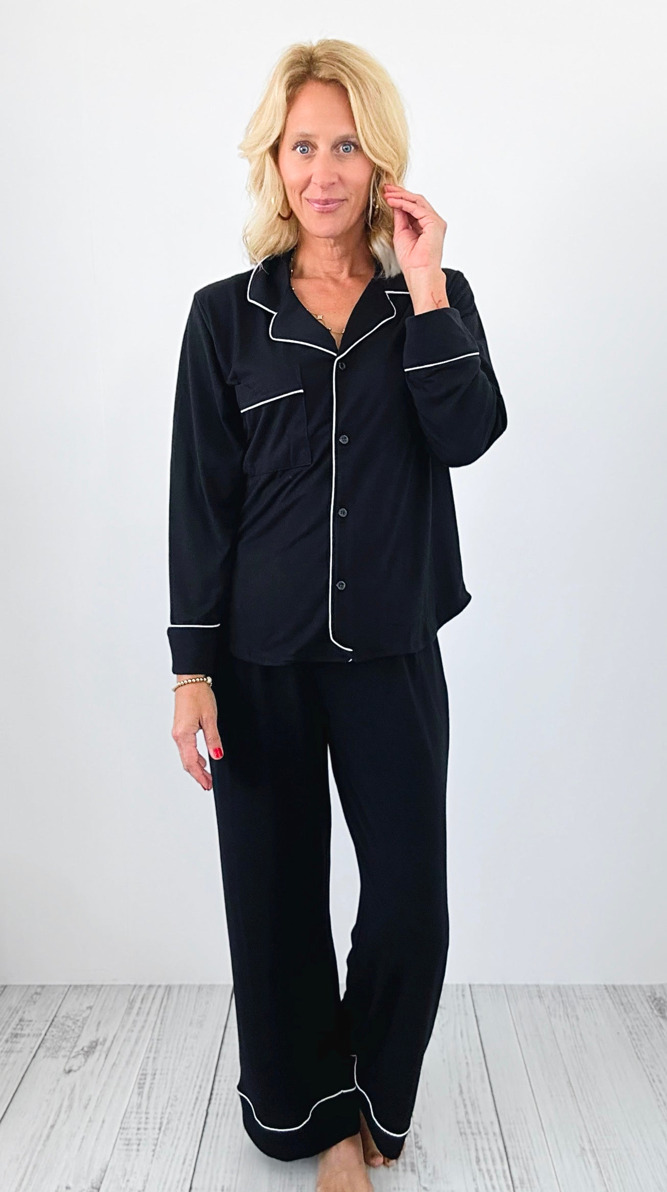 Dreamy Nights Pajama Set - Black-210 Loungewear/Sets-Zenana-Coastal Bloom Boutique, find the trendiest versions of the popular styles and looks Located in Indialantic, FL