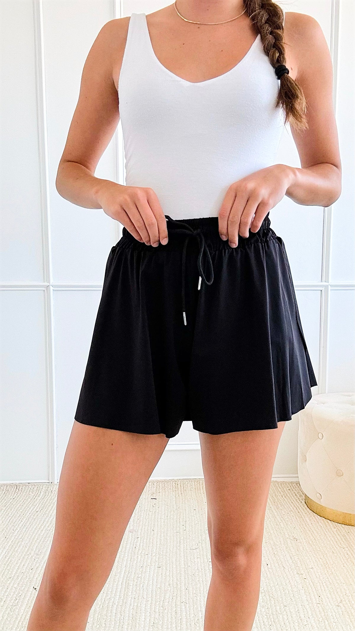 Drawstring Detailed Skirt Shorts - Black-170 Bottoms-Love Tree Fashion-Coastal Bloom Boutique, find the trendiest versions of the popular styles and looks Located in Indialantic, FL