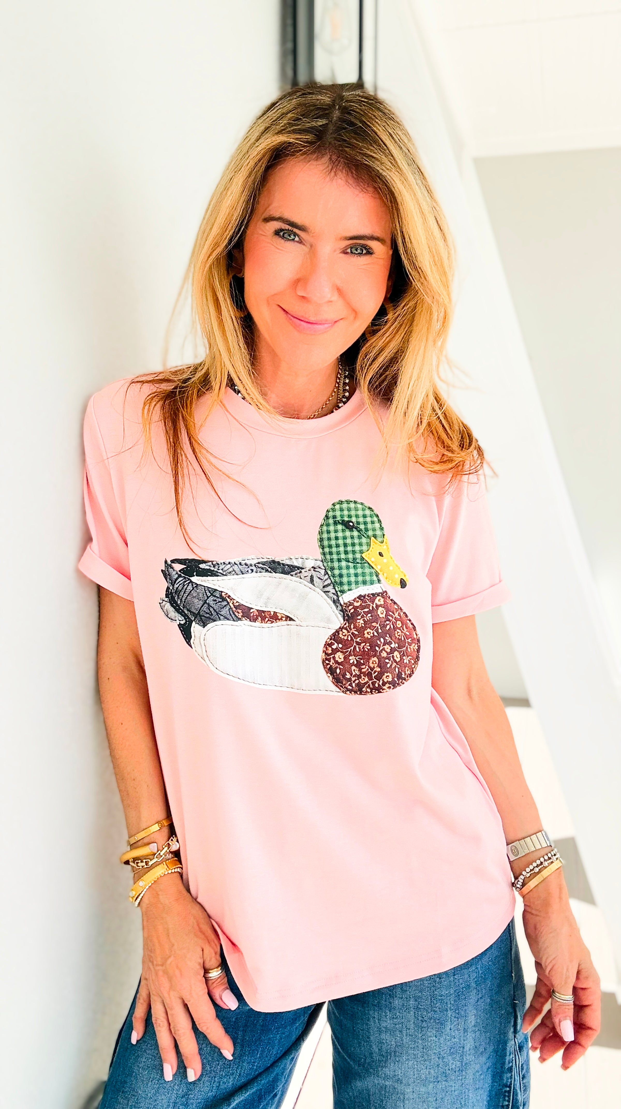 Playful Patchwork Duck Graphic Top