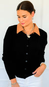 Cable Stitch Italian Button Cardigan- Black-170 Bottoms-Italianissimo-Coastal Bloom Boutique, find the trendiest versions of the popular styles and looks Located in Indialantic, FL