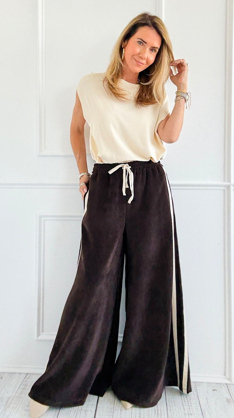 Tracked Threads Italian Palazzo- Chocolate-100 Pants-AZUL MONACO-Coastal Bloom Boutique, find the trendiest versions of the popular styles and looks Located in Indialantic, FL