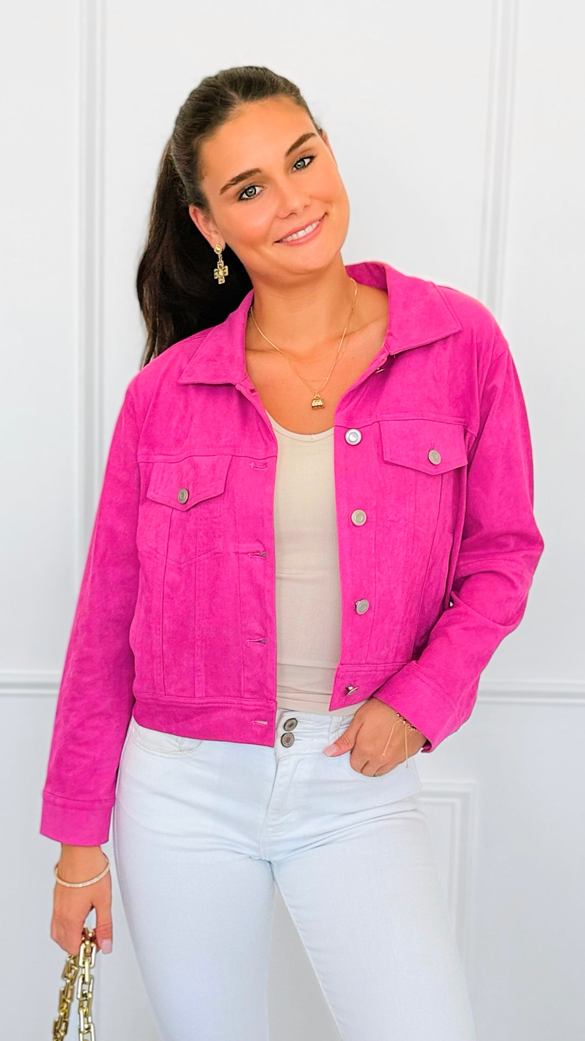 Punchline Snap Front Jacket-160 Jackets-ROUSSEAU-Coastal Bloom Boutique, find the trendiest versions of the popular styles and looks Located in Indialantic, FL