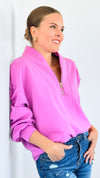 Zip-Up Scuba Long Sleeve Sweatshirt - Magenta-110 Short Sleeve Tops-BucketList-Coastal Bloom Boutique, find the trendiest versions of the popular styles and looks Located in Indialantic, FL