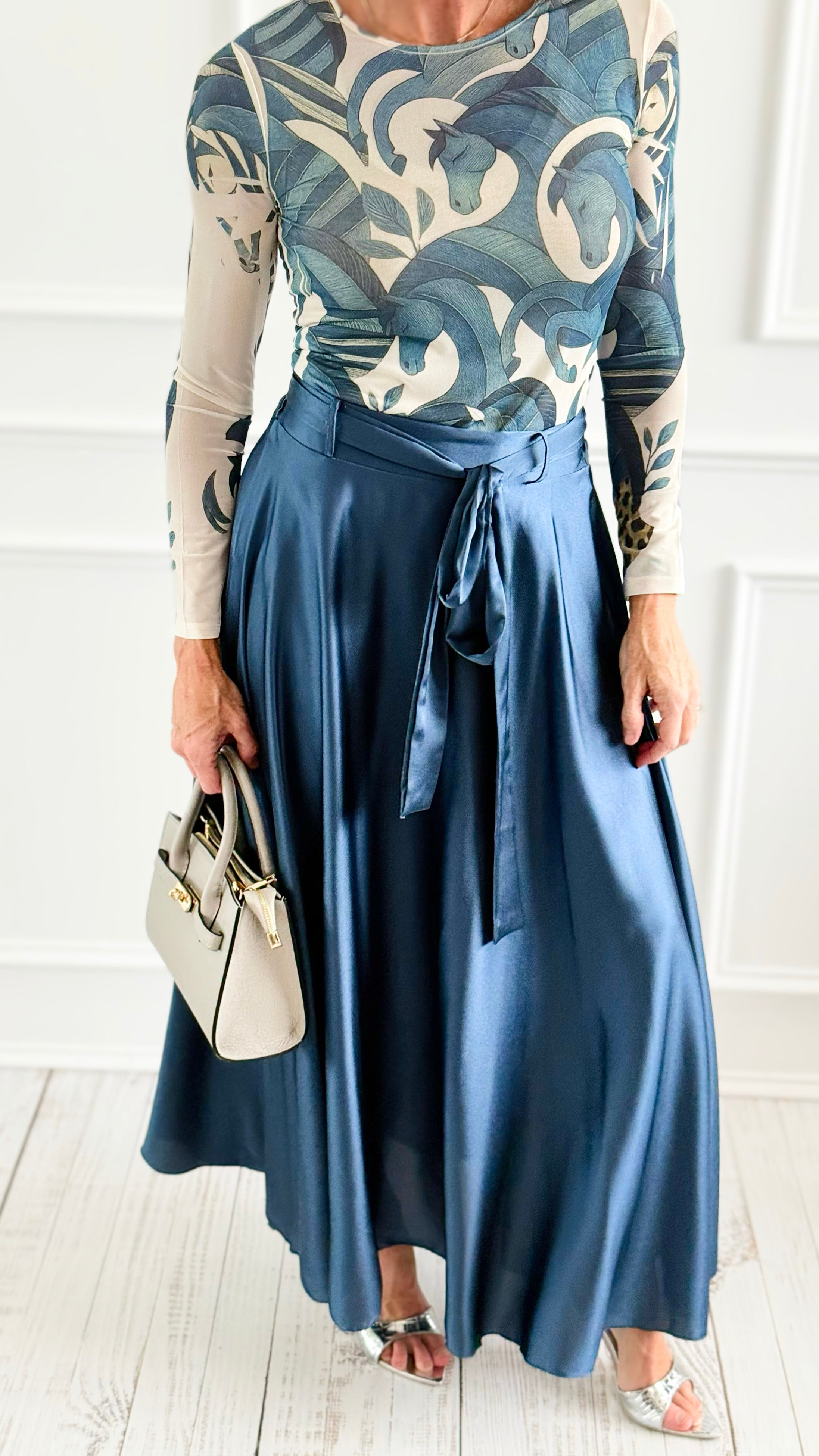 Azure Dream Italian Maxi Skirt- Slate Blue-170 Bottoms-AZUL MONACO-Coastal Bloom Boutique, find the trendiest versions of the popular styles and looks Located in Indialantic, FL