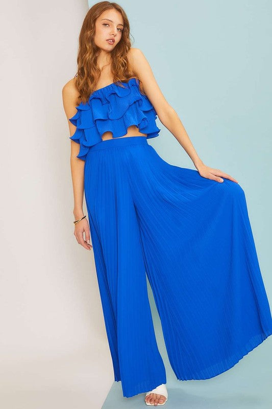 Pleats Elastic Pants - Blue-170 Bottoms-Main Strip-Coastal Bloom Boutique, find the trendiest versions of the popular styles and looks Located in Indialantic, FL