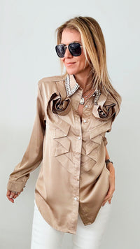 Collar Diamond Embellished Blouse - Khaki-160 Jackets-JJ's Fairyland-Coastal Bloom Boutique, find the trendiest versions of the popular styles and looks Located in Indialantic, FL