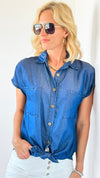 Tie-Front Denim Top-110 Short Sleeve Tops-VENTI6 OUTLET-Coastal Bloom Boutique, find the trendiest versions of the popular styles and looks Located in Indialantic, FL