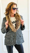 Luxe Tweed Italian Fur Jacket-160 Jackets-AZUL MONACO-Coastal Bloom Boutique, find the trendiest versions of the popular styles and looks Located in Indialantic, FL
