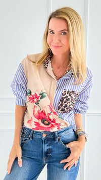 Stripes & Petals Wild Italian Blouse-110 Long Sleeve Tops-Italianissimo-Coastal Bloom Boutique, find the trendiest versions of the popular styles and looks Located in Indialantic, FL