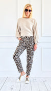 Leopard Luxe Drawstring Italian Joggers - Beige-180 Joggers-VENTI6 OUTLET-Coastal Bloom Boutique, find the trendiest versions of the popular styles and looks Located in Indialantic, FL