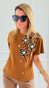 Embellished Floral Appliqué Tee-110 short Sleeve Top-PASTEL DESIGN-Coastal Bloom Boutique, find the trendiest versions of the popular styles and looks Located in Indialantic, FL