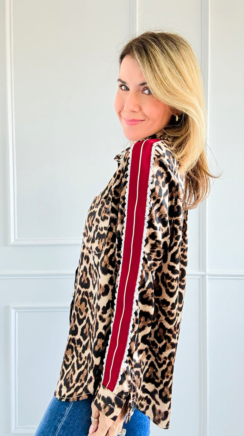 Glam Roar Button-Up Blouse-110 Long Sleeve Tops-LA' ROS-Coastal Bloom Boutique, find the trendiest versions of the popular styles and looks Located in Indialantic, FL