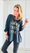 " Amore Pasta Sole" Italian T- Shirt- Charcoal-t-shirt-Italianissimo-Coastal Bloom Boutique, find the trendiest versions of the popular styles and looks Located in Indialantic, FL