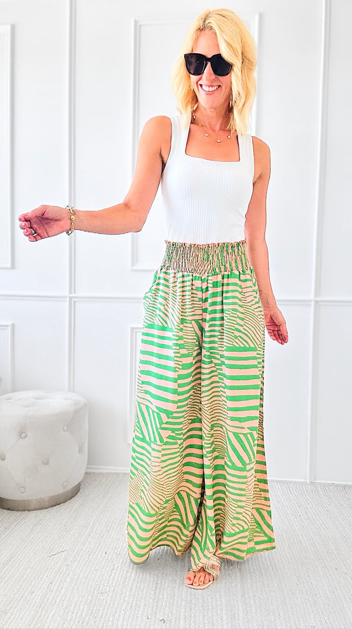 Smocked Waist Printed Pants-170 Bottoms-BucketList-Coastal Bloom Boutique, find the trendiest versions of the popular styles and looks Located in Indialantic, FL