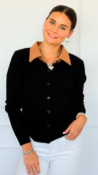 Cable Stitch Italian Button Cardigan- Black-170 Bottoms-Italianissimo-Coastal Bloom Boutique, find the trendiest versions of the popular styles and looks Located in Indialantic, FL