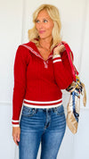 Seabreeze Cable Knit Sailor Sweater - Red-140 Sweaters-LOVE TREE-Coastal Bloom Boutique, find the trendiest versions of the popular styles and looks Located in Indialantic, FL