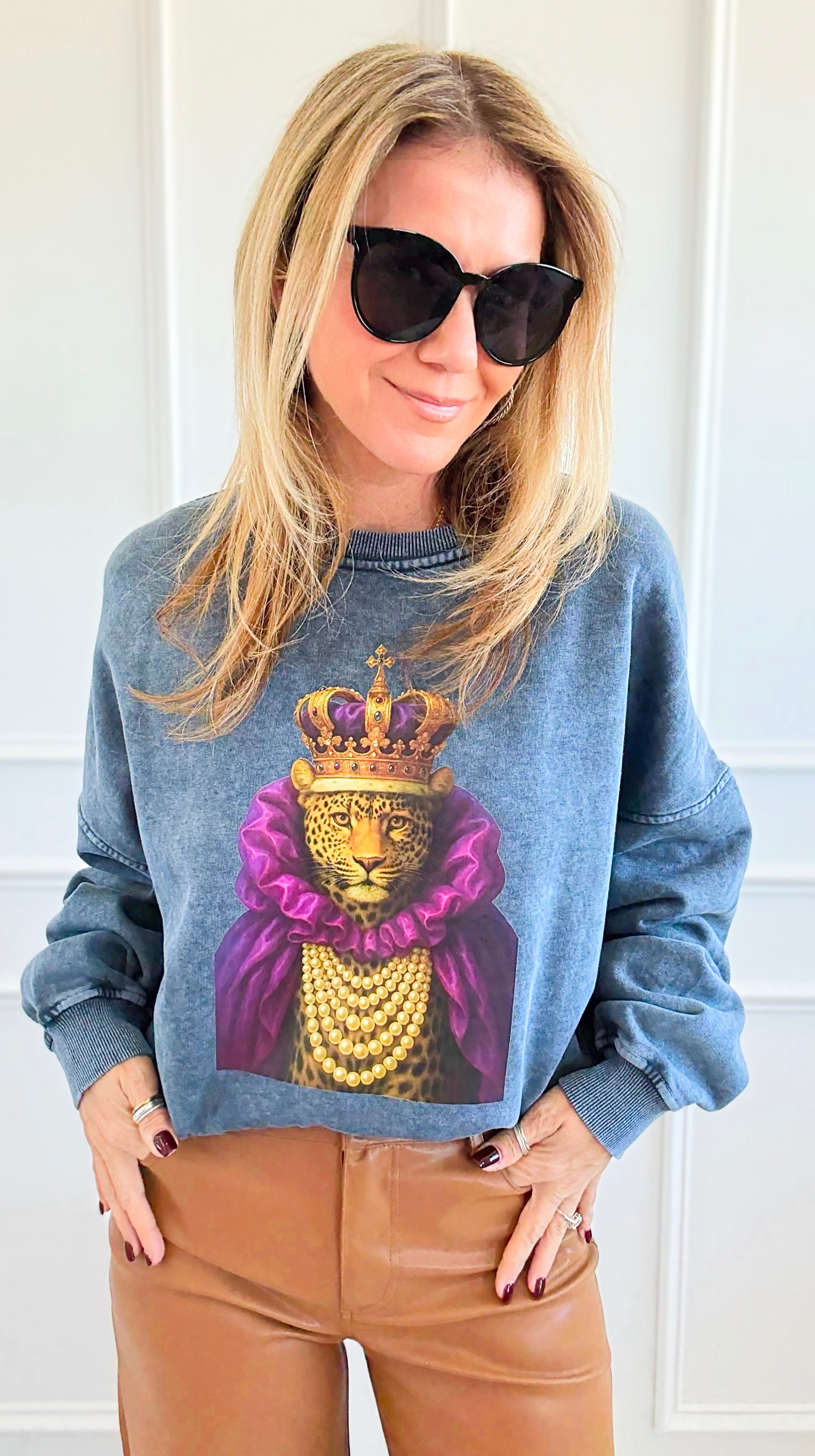 CB CUSTOM - The Golden Reign Italian Sweatshirt-110 Long Sleeve Tops-FIRSTAGE / HOLLY-Coastal Bloom Boutique, find the trendiest versions of the popular styles and looks Located in Indialantic, FL