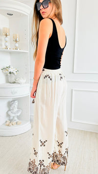 Elegant Edge Italian Palazzos - Ecru-pants-Italianissimo-Coastal Bloom Boutique, find the trendiest versions of the popular styles and looks Located in Indialantic, FL