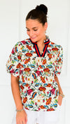 Secret Garden Stripe V-Neck Blouse-110 short Sleeve Top-VOY-Coastal Bloom Boutique, find the trendiest versions of the popular styles and looks Located in Indialantic, FL