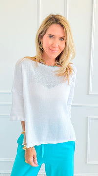 Cloud Day Short Sleeve Italian Knit Top- White-110 short Sleeve Top-NSP-Coastal Bloom Boutique, find the trendiest versions of the popular styles and looks Located in Indialantic, FL