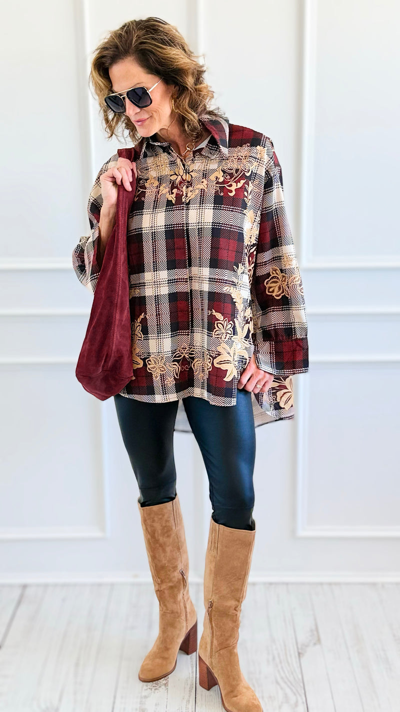 Vinework Plaid Italian Top-110 Long Sleeve Tops-TATTOO Z-Coastal Bloom Boutique, find the trendiest versions of the popular styles and looks Located in Indialantic, FL