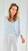 Parisian Short Sleeve Italian Crochet- Sky Blue-140 Sweaters-SORPRESA-Coastal Bloom Boutique, find the trendiest versions of the popular styles and looks Located in Indialantic, FL