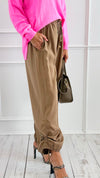 Drapey Twill Adjustable Scrunch Joggers - Mocha-170 Bottoms-Allie Rose-Coastal Bloom Boutique, find the trendiest versions of the popular styles and looks Located in Indialantic, FL