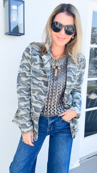Camo Cameo Printed Blazer-160 Jackets-NoaBoa-Coastal Bloom Boutique, find the trendiest versions of the popular styles and looks Located in Indialantic, FL