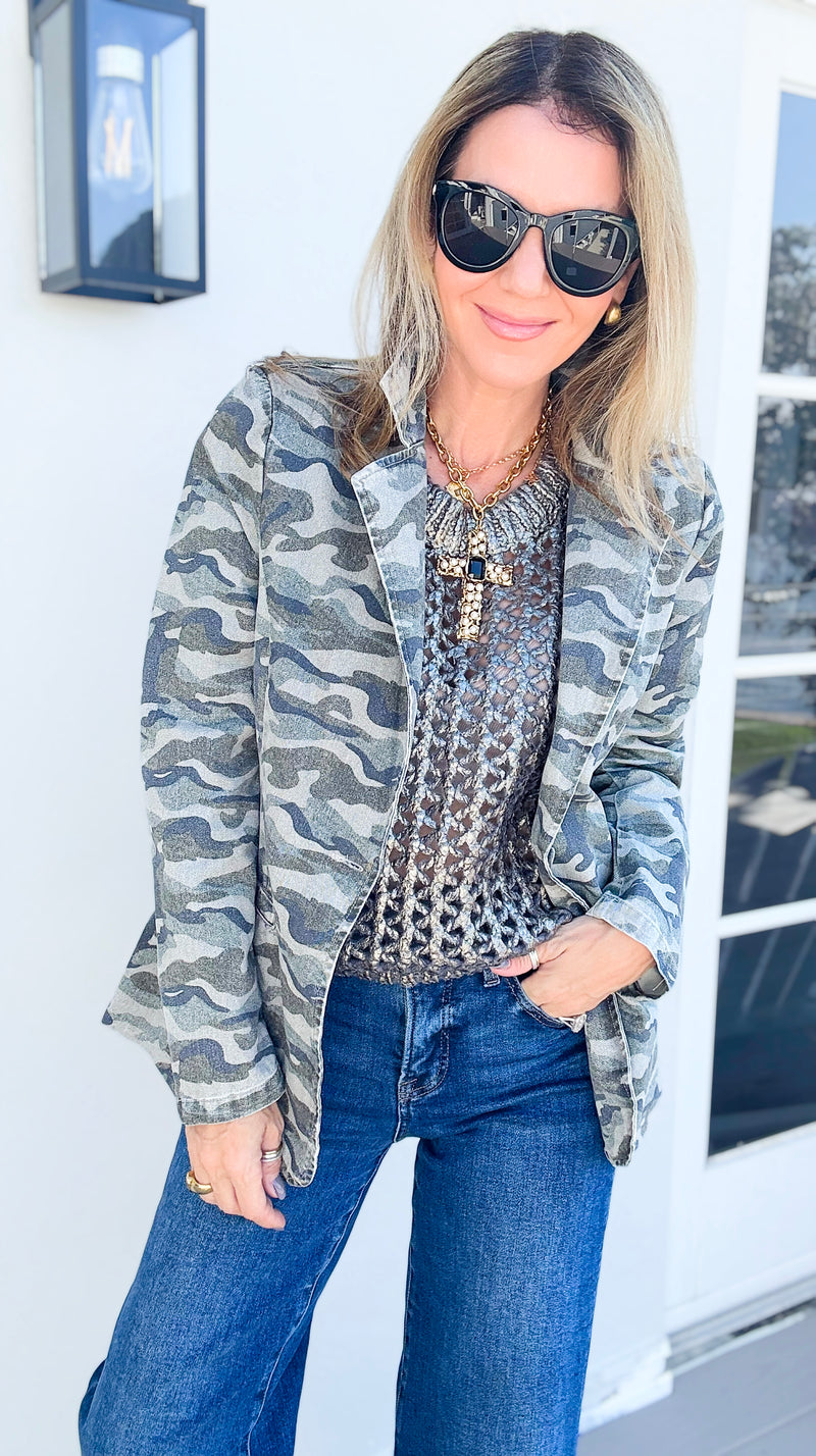 Camo Cameo Printed Blazer-160 Jackets-NoaBoa-Coastal Bloom Boutique, find the trendiest versions of the popular styles and looks Located in Indialantic, FL