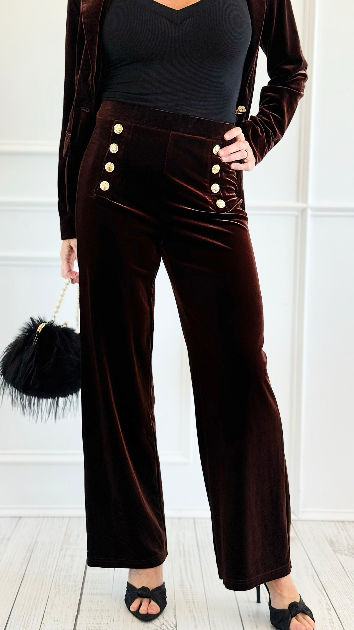 Smooth Sailing Velvet Pants - Brown-170 Bottoms-Must Have-Coastal Bloom Boutique, find the trendiest versions of the popular styles and looks Located in Indialantic, FL