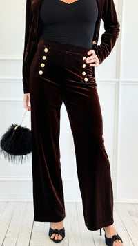 Smooth Sailing Velvet Pants - Brown-170 Bottoms-Must Have-Coastal Bloom Boutique, find the trendiest versions of the popular styles and looks Located in Indialantic, FL